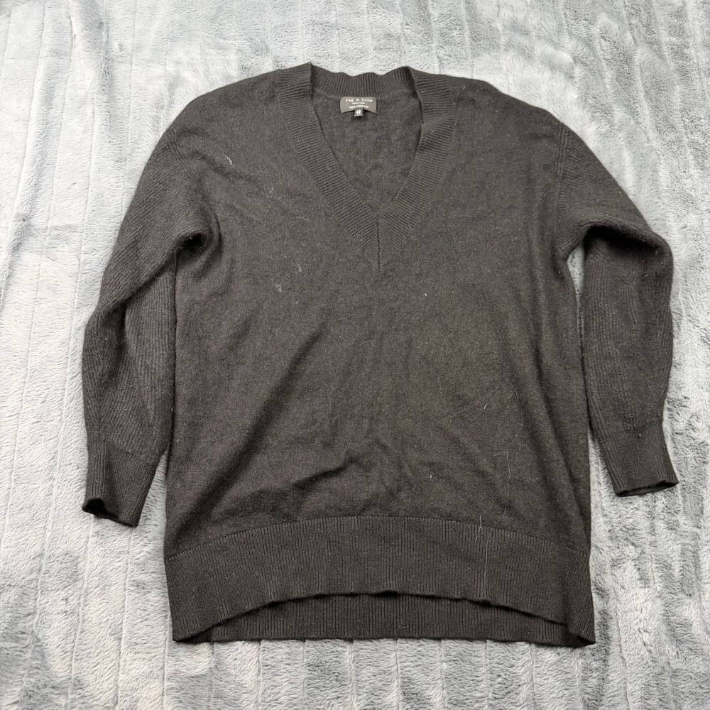 Rag & Bone Black 100% Cashmere V-Neck Sweater Womens XS Relaxed Fit Long Sleeve